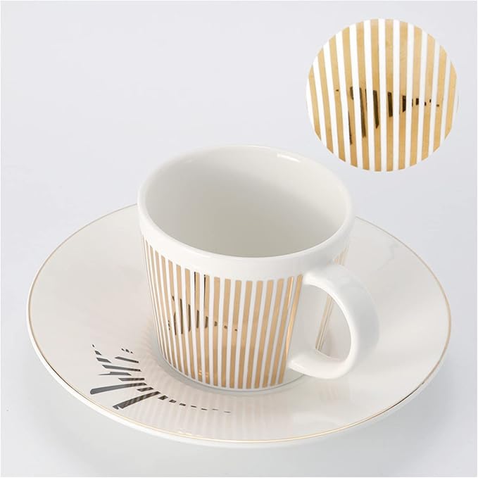 Mirror Reflection Coffee Cup Plate Luxury Afternoon Tea Set Ceramic Running Horse/Deer/Hummingbird Mug(C-Gold,225ML)