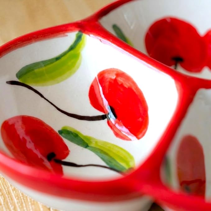 Ceramic Chip & Dip Bowl 7.5”, 3-Compartment Divided Serving Dish & Condiment Tray for Appetizers – Handmade in Spain, Lead-Free Glaze, Microwave, Oven & Dishwasher Safe