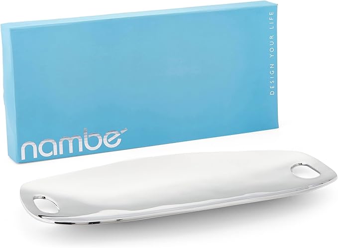 Nambé Handled Tray - Modern Rectangular Serving Platter with Curved Sides & Cut-Out Handles, Contemporary Alloy Serveware for Dining, Kitchen, Bar and Entertaining Displays, Gift-Ready Design (Silver)