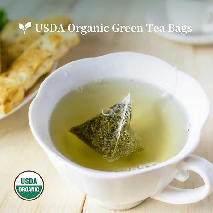 ZenVerdant USDA Organic Quick Brew Green Tea Bags 40 Count - Plant-Based Fiber, Subtle Natural Citric Acid Flavor, Individually Wrapped