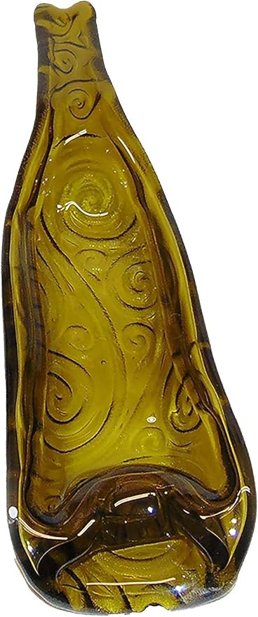 UpCycled Yellow Swirl Design Wine Bottle Recycled Serving Dish Large Spoon Rest