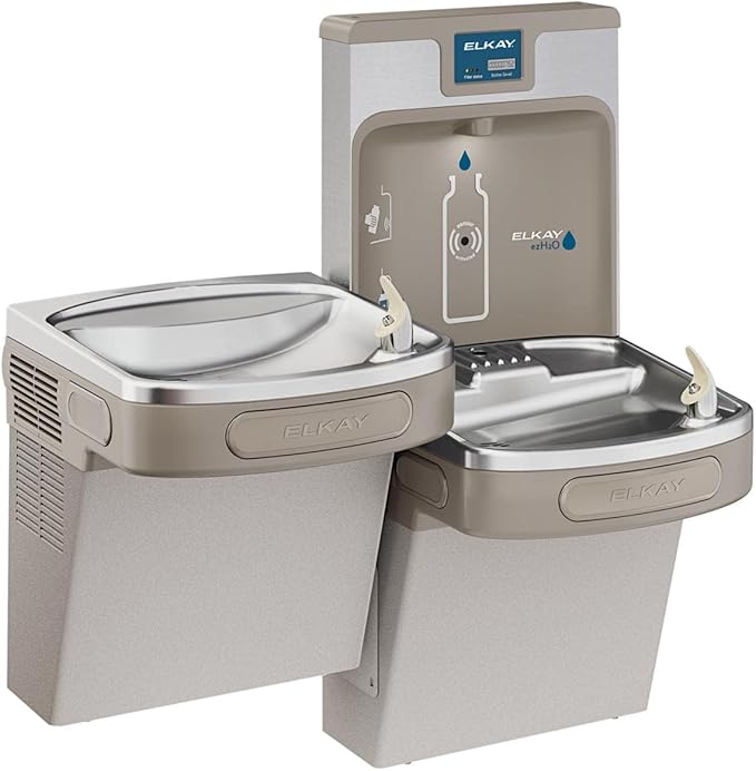 Elkay LZSTL8WSLK Filtered Bi-Level Fountain & EZH2O Bottle Filler, Lt. Gray 120V