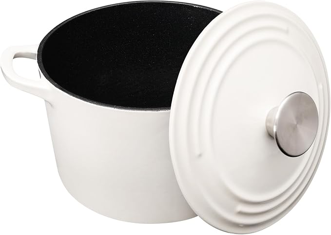 Dutch Oven Pot with Lid 2.8 qt Cast Iron Dutch Oven for Bread Baking White Enameled Cast Iron Rice Pot with Handels