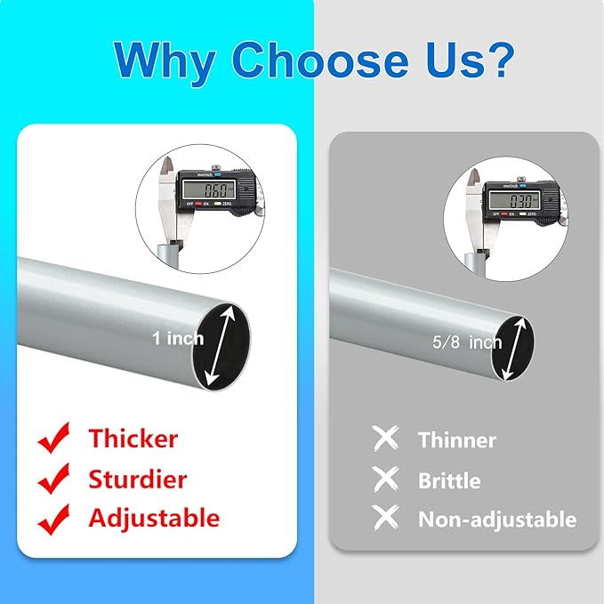 Curtain Rods for Windows 16 to 240 Inches Adjustable Length 1 Inch Diameter Window Curtain Rod with Aluminium End Cap, Silver Gray