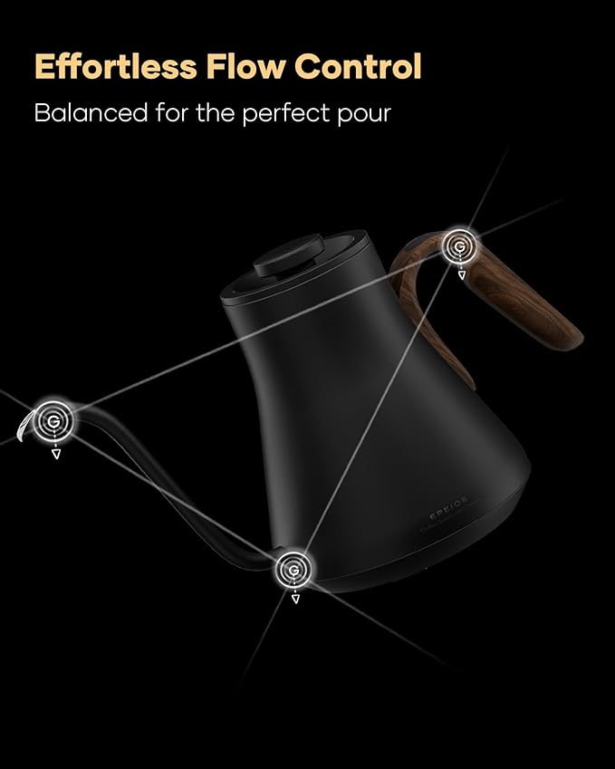 Cocinare FLOW B9 Gooseneck Electric Kettle, Precise Temperature Control for Pour-Over Coffee & Tea Brewing, Stainless Steel Interior, Rapid Heating for Boiling Water 0.9L (Obsidian Black)