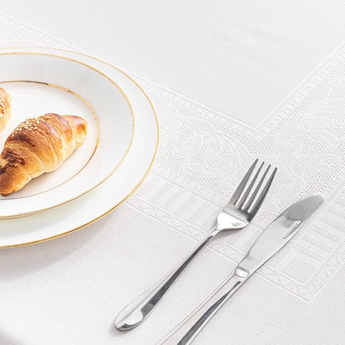 MANGATA CASA Rectangle Tablecloth Faux Cotton Waterproof and Wrinkle Resistant Washable Jacquard Polyester Table Cloth for Kitchen Dining/Party/Indoor and Outdoor Use(White,60x120 inch)