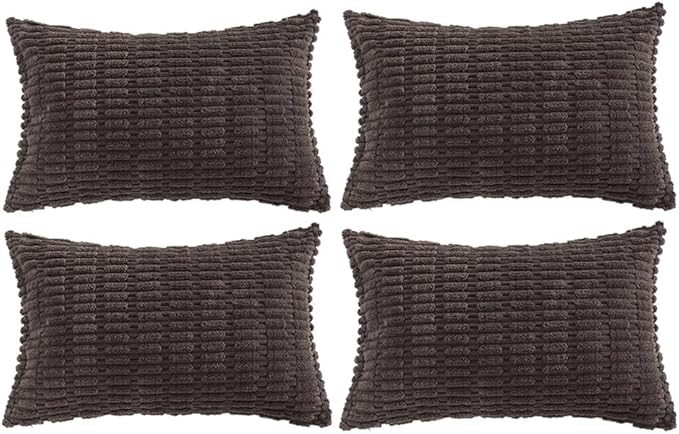 Fancy Homi 4 Packs Boho Dark Brown Decorative Throw Pillow Covers 12x24 Inch for Living Room Couch Bed Sofa, Rustic Modern Farmhouse Home Decor, Soft Plush Corduroy Cute Square Cushion Case 30x60 cm