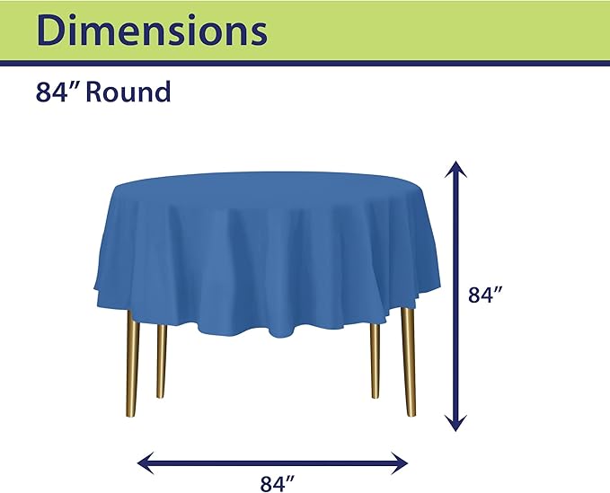 Blue Disposable Plastic Tablecloth for Round Tables (36 Pack) Table Cloths for Parties, Events & Weddings, Indoors & Outdoors, 84 inches, Plastic Table Cover