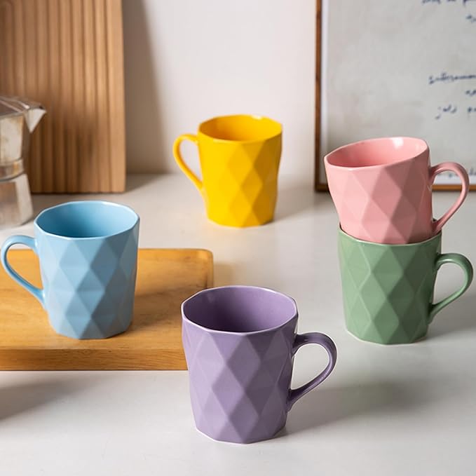 11 Ounce Porcelain Mugs, Set of 6, Tea and Cocoa Mug Set, Purple, Matte