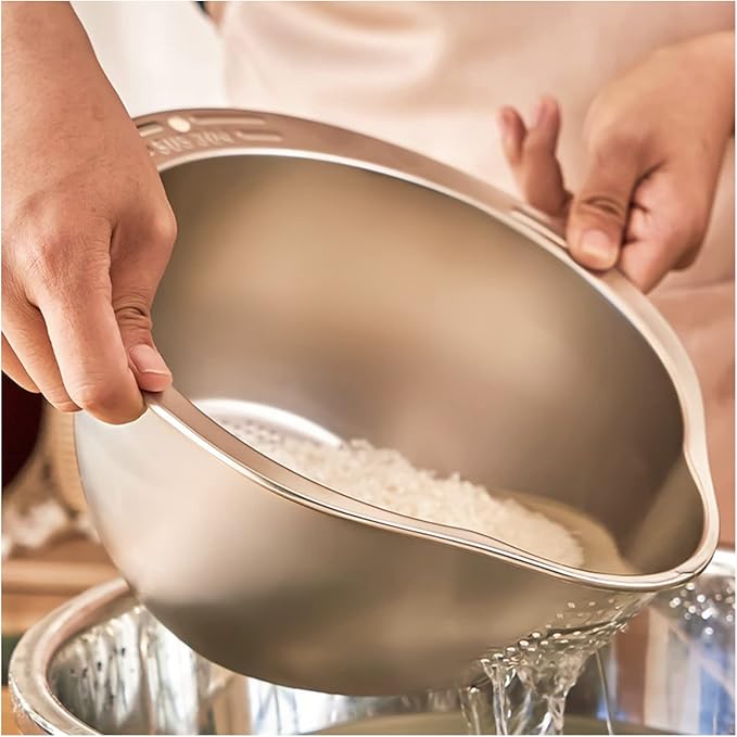 Rice Strainer Washing Bowl Rice Washer for Quinoa, Stainless Steel Side Drainers Colander for Cleaning Fruits, Vegetables, and Beans