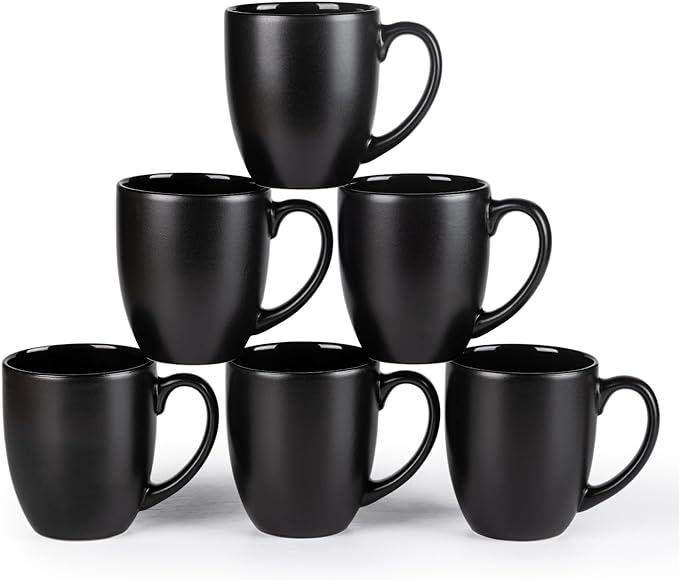 GBhome 12oz Coffee Mugs Set of 6, Large Ceramic Coffee Mugs for Man, Woman, Dad, Mom, Modern Coffee Mugs Set with handle for Tea/Latte/Cappuccino/Milk/Cocoa. Dishwasher&Microwave Safe,Matte Black