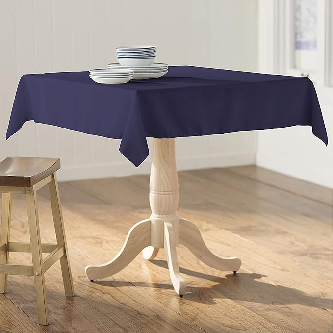 LA Linen Polyester Poplin Washable Square Tablecloth, Stain and Wrinkle Resistant Table Cover 58x58, Fabric Table Cloth for Dinning, Kitchen, Party, Holiday 58 by 58-Inch, Navy