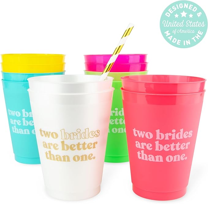 Stag & Hen Two Brides Are Better Than One Bachelorette Party Cups - 12 Pack, 16 oz Cups | Custom Personalized Drinkware for Bridal Shower, Engagement Party | Bridesmaids Gifts, Favors, Decor