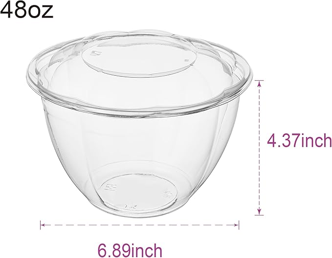 FULING 48 oz. 150 Sets Clear Plastic Salad Bowls with Airtight Lids Disposable To Go Mixing Containers Serving for Fruit, Quinoa, Lunch and Meal Prep