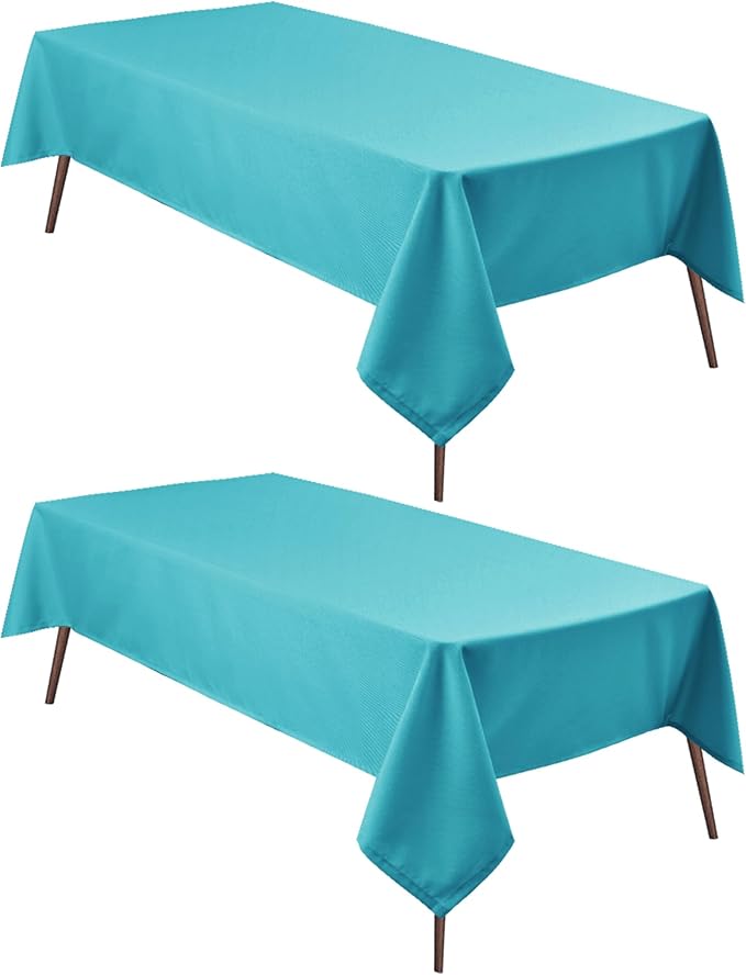 Hiasan 2 Pieces Turquoise Rectangle Tablecloth - Water Resistant and Spillproof Dining Room Washable Fabric Table Cloth for Dining Room, Polyester, 54 x 108 Inch