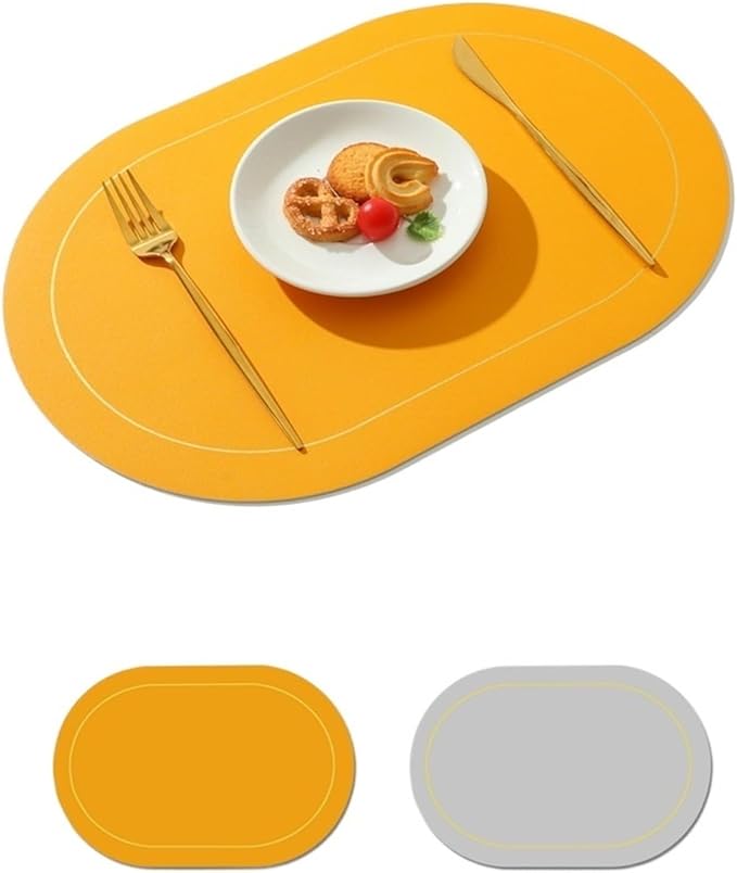 Nordic Style Leather Western Table Mat PVC Oil-Proof Table Mat Hotel Home Dining Plate Mat Non-Slip Heat Insulation Pad(Yellow A)