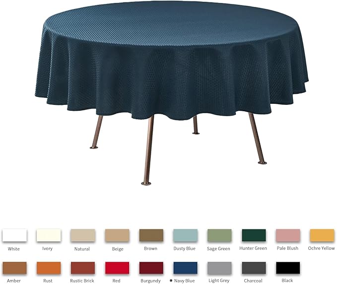 maxmill Round Weaved Texture Design Tablecloth Spill-Proof Wrinkle Free Soft Washable Table Cloth for Circular Table Cover, for Dining Room Buffet Banquet Parties Holiday Dinner, 70 Inch Navy Blue