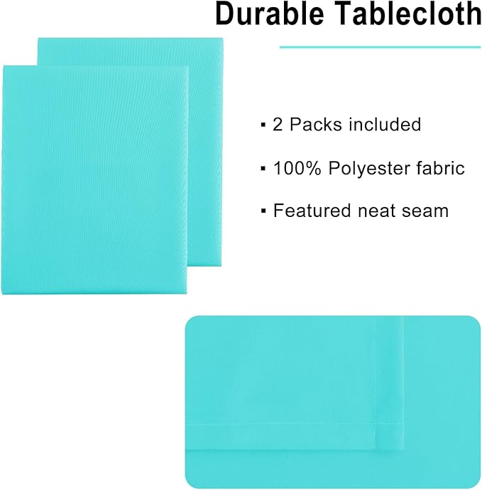 Hiasan 2 Pieces Solid Rectangle Tablecloth - Waterproof and Spillproof Washable Polyester Fabric Table Cloth for Kitchen and Dining Room, Aqua, 54 x 120 Inch
