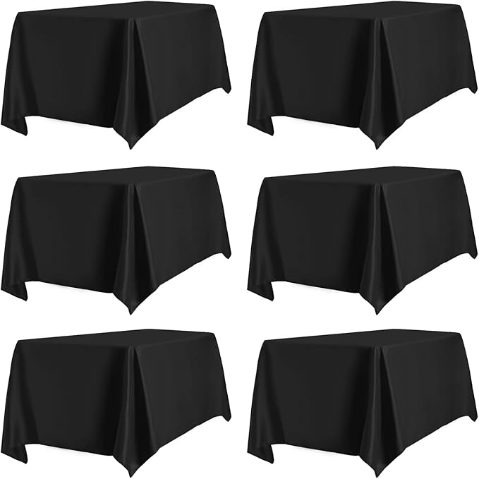 PureFit 6 Pack Rectangle Black Table Cloths 60 x 126 Inch for 6Ft Tables, Stain and Wrinkle Resistant Table Linens for Home Use, Wedding, Party, Banquet and Camping