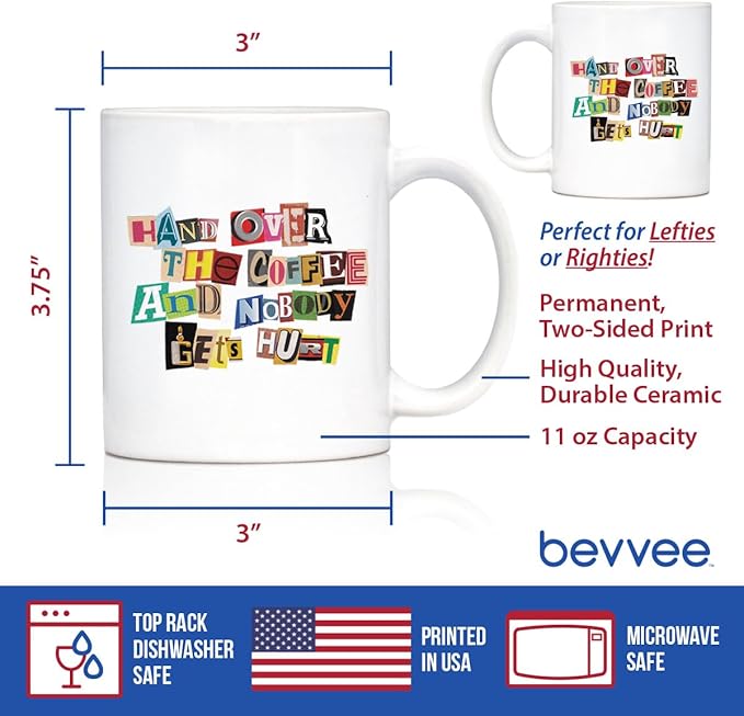 Bevvee Coffee Ransom Note Coffee Mug - Funny Sarcastic Coffee Mug Gifts for Coffee Lovers - 11oz White Ceramic