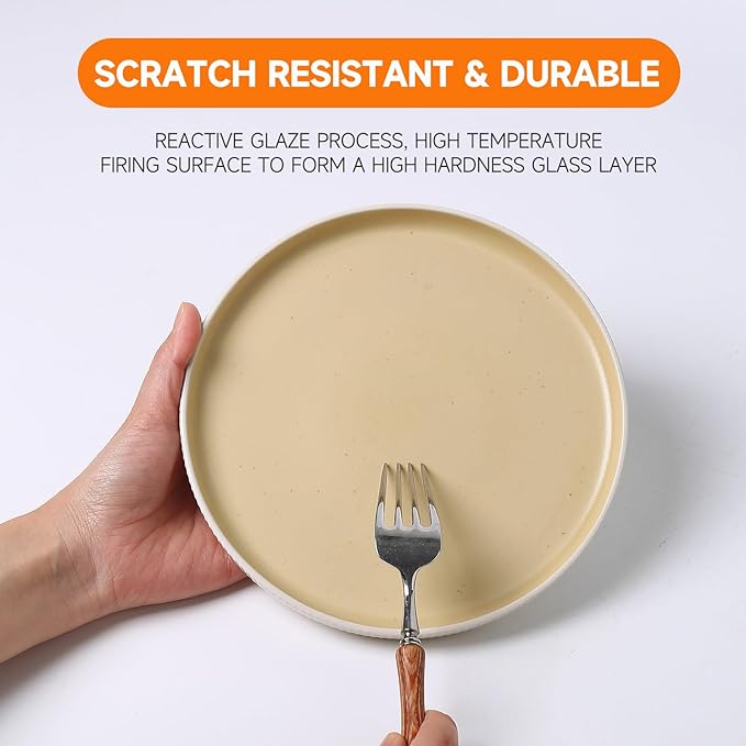 MONITO Ceramic Dinnerware Sets for 4, 12PCS Stoneware Plates and Bowls Sets, Reactive Glaze Dish Set, Chip and Scratch Resistant Double, Microwave and Dishwasher Safe, White Orange