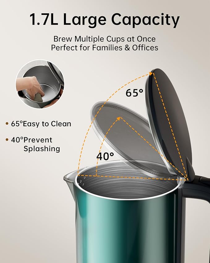 Electric Kettle with Temperature Control, 1.7L Stainless Steel Hot Water Kettle, 5 Presets for Tea & Coffee, 2H Keep Warm, Fast Boil, Auto Shut-Off & Boil-Dry Protection, Cordless Tea Kettle, Green