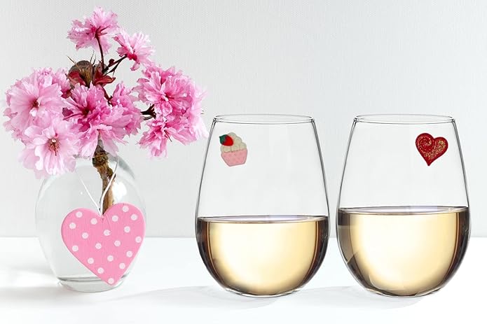 Simply Charmed Valentine Wine Charms - Magnetic Glass Drink Markers - Set of 6 Stemless Cocktail Magnets - Gift for Her