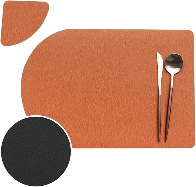 Placemat Washable Set Dual Side Tableware Pad Leather Heat Lnsulation Waterproof Non-Slip Bowl Coaster Kitchen(Brown Black)