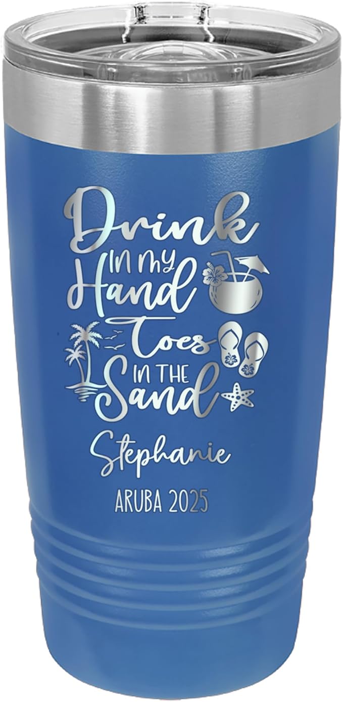 Drink In My Hand Toes In The Sand 20z Tumbler, Summer Mug, Stainless Travel Mug For Friends, Family Or Colleagues, 2025 Summer Tumbler (royal blue)