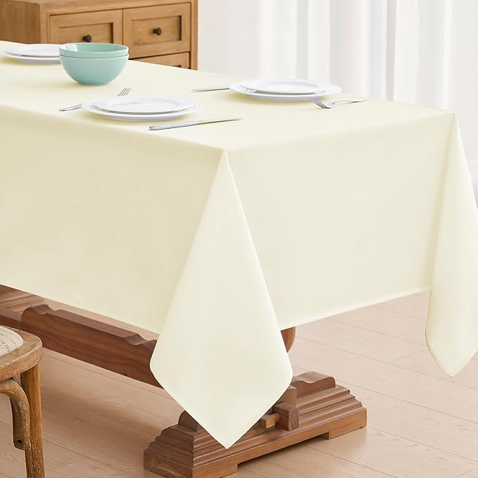 Faux Linen Tablecloths for Rectangle Tables, 2 Pack Burlap Textured Table Cloths Washable Farmhouse Table Cover Water Resistant for Dining, Wedding, Outdoor(Ivory, 60"×120")