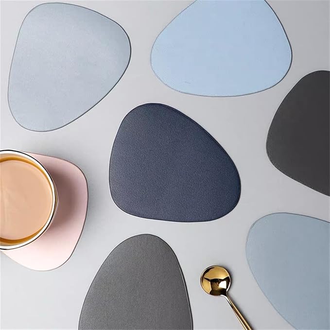 Leather Droplet Shape Mat Coaster Solid Color Heat Coffee Placemat Minimalist Non-Slip Table Mat Kitchen Accessories(Dark Green)