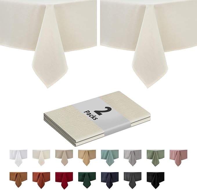 maxmill 2 Pack 60 x 84 Inch Ivory Faux Linen Textured Rectangle Tablecloth Water Resistant Wrinkle Free Spill-Proof, Soft Table Cloth for Dining Room Decoration, Banquet Parties Holiday Dinner