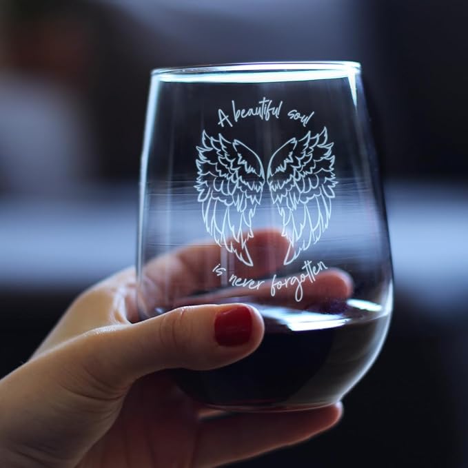 Bevvee Beautiful Soul is Never Forgotten - Stemless Wine Glass Gift - Sympathy Memorial Gifts for Bereavement Loss - Large 17 Ounce