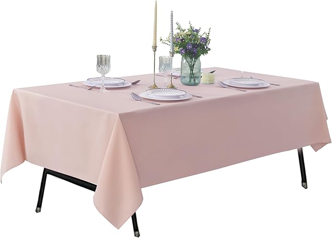 2-Pack 60x84 inch Dusty Pink Table Cloths, Solid Stain and Wrinkle Resistant Oblong Tablecloth, Premium Plain Weave Polyester Fabric Rectangle Table Linen Covers for Hotel, Banquet