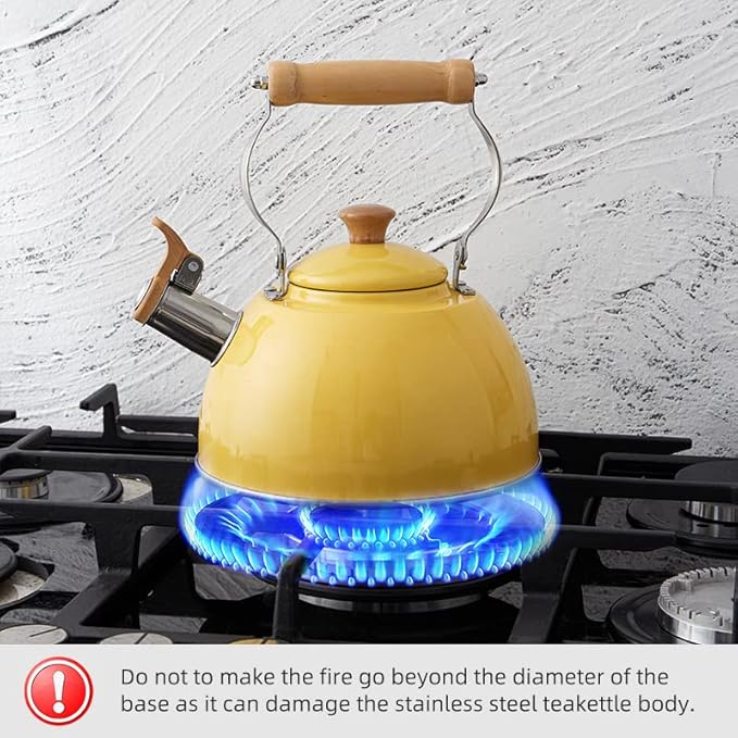 ROCKURWOK Tea Kettle, Tea Pot with Cool Touch Ergonomic Handle, Teapot Food Grade Stainless Steel, Tea Kettle Stovetop, Kettle Teapot, Whistling Tea Kettle, Tea Pot, 2.7 Quart (Yellow)