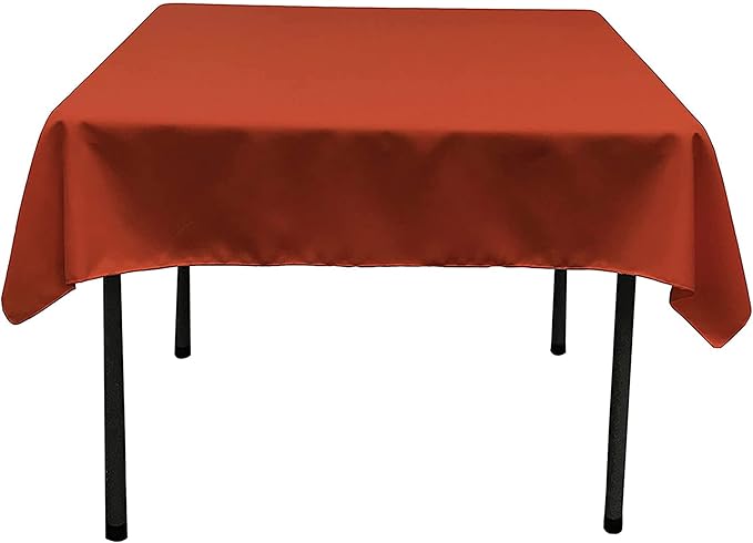 LA Linen Polyester Poplin Washable Square Tablecloth, Stain and Wrinkle Resistant Square Table Cover 52x52, Fabric Table Cloth Square for Dining, Kitchen, Party, Holiday 52 by 52-Inch, Rust