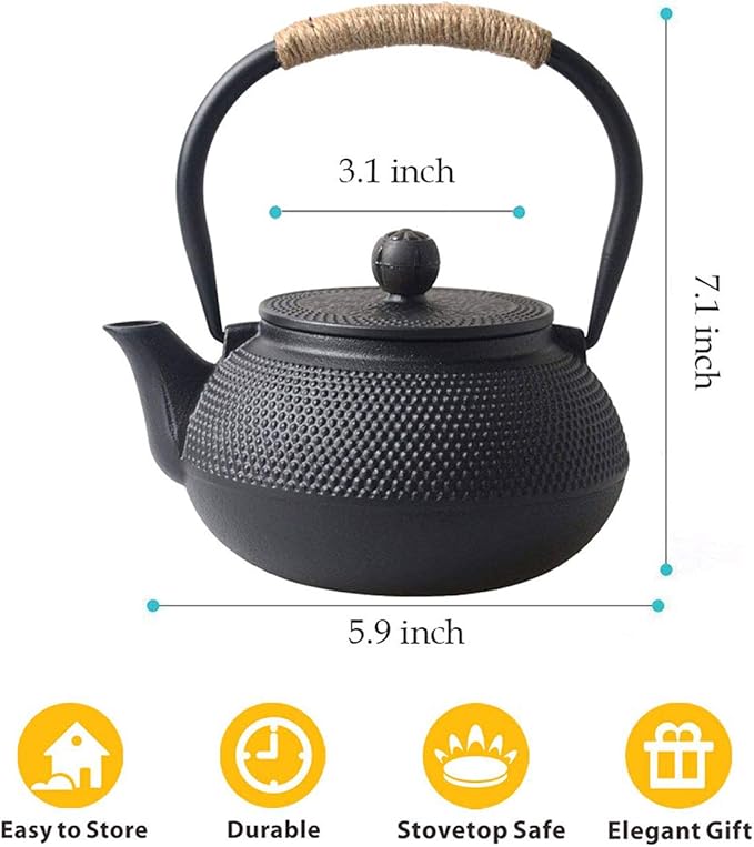Hwagui - Cast Iron Teapot With Stainless Steel Infuser For Loose Leaf Tea And Teabags, Cast Iron Tea Kettle Stovetop Safe, 800ml/27oz