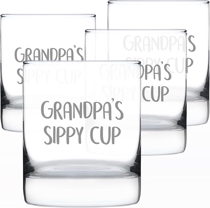Grandpa's Sippy Cup - Unique Whiskey Rocks Glass for Grandfathers - Fun Grandpa Gifts - Set of 4-10.25 Oz