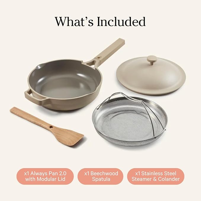 Our Place Always Pan 2.0 | 10.5" Ceramic Pan with Modular Lid, Steamer Basket & Spatula | Patented 10-in-1 Nonstick, Non-Toxic Cookware Made Without PFAS | Induction & Oven-Safe up to 450°F | Steam