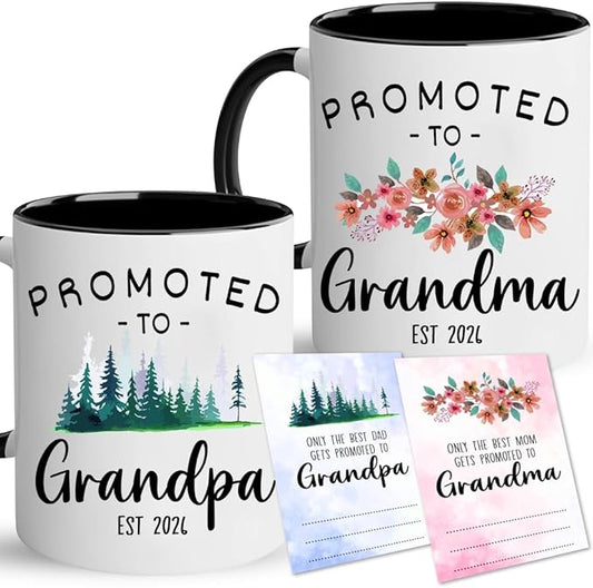 Vivulla68 Promoted to Grandparents Mug 2026 with Greeting Card, Pregnancy Reveal Gift for New Grandma and Grandpa, First Time Grandparents Coffee Cup, Baby Announcement Idea, Grandma And Grandpa Mugs