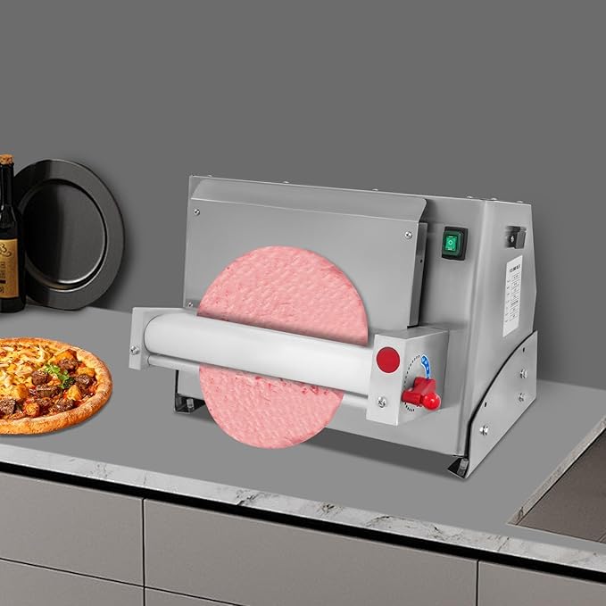 Commercial Dough Roller Sheeter for 3-12in Pizza, 450W 110V Automatic Pizza Press Shaping Machine for Noodle Pizza Bread Pasta Maker Equipment, 240-260 PCS/H