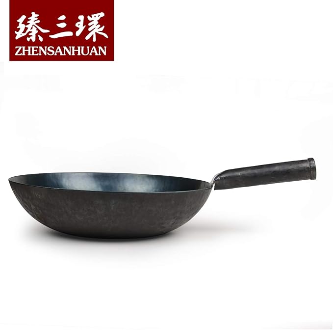 臻三环 ZhenSanHuan HandHammered Iron Wok Flat Bottom Induction Suitable (32CM Iron Handle)