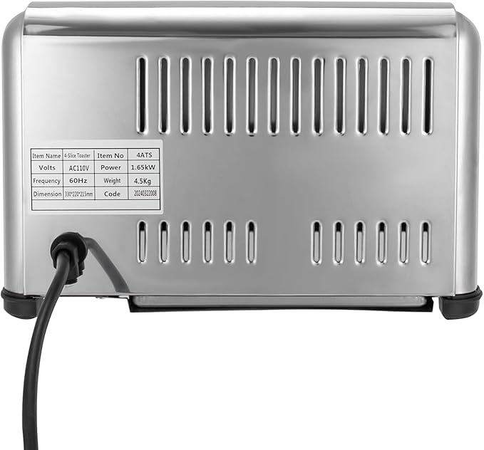 4 Slice Toaster, Stainless Steel, 1650W, Time Adjustable, Even Heating and Fast Cooking, Bread, Sandwiches, Meatloaf, Silver