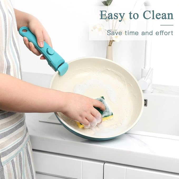 GIPP 5pcs Pots and Pans Set Non Stick, Nonstick Cookware Set Detachable Handle,Ceramic Pots for Cooking Non Stick with Removable Handle, RV Cookware Set, Light Blue Gradient