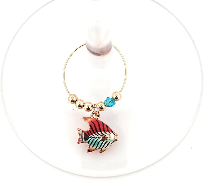 Beach Wine Charms, Beach Gifts, Nautical, Memorial Day, Independence Day Glass Tag Identifiers, Seashell, Starfish, Sea Turtle, and Fish, Party Favors and Party Supplies - 8 piece set By Pixie Wine Charms