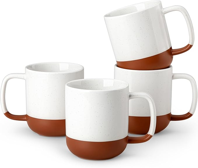 MALACASA Ceramic Coffee Mugs Set of 4, 16oz Coffee Cups, Modern Farmhouse Mugs for Coffee, Latte, Tea, Hot Chocolate, Cappuccino, Milk, Microwave & Dishwasher Safe, Khaki White, Series TARA