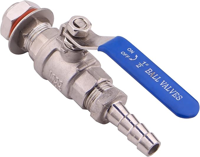 DERNORD 2 Packs 1/2 Inch Weldless Ball Valve Stainless Steel 304 Bulkhead For Home Brew Kettle (1/2" NPT to 1/2" Barb Hose)