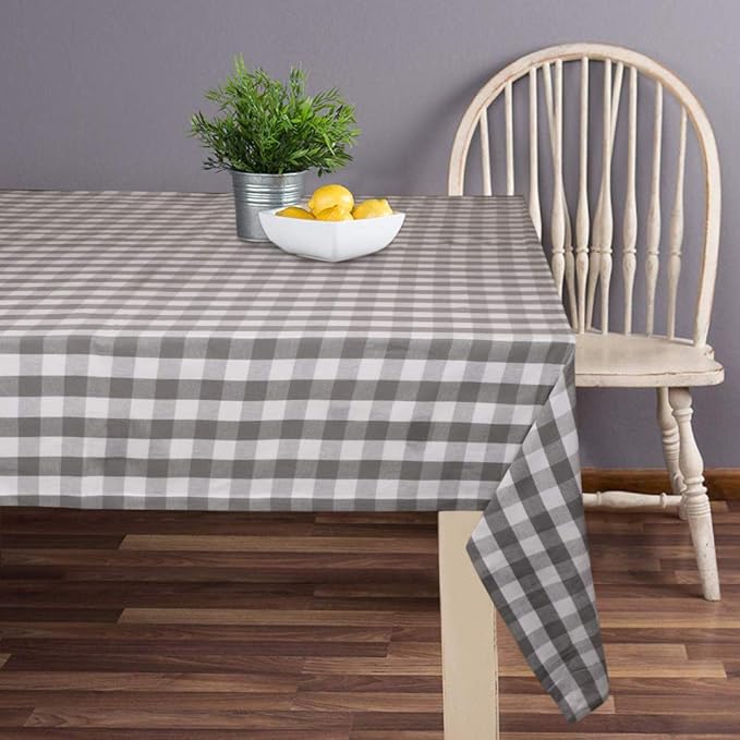 Urban Villa Tablecloth Buffalo Check Table Cloth Tabletop Cover Kitchen Dining Tablecloth 100%Cotton Great Parties Wedding Holiday Dinner Grey/White Color Rectangle 60X102Inches 8-10 Seats Table Cloth