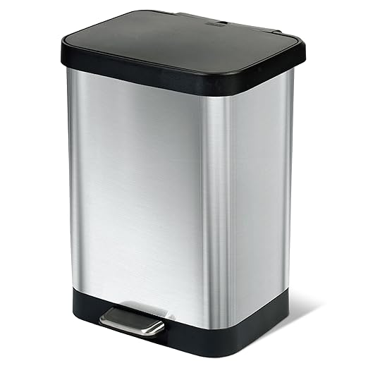 Glad GLD-74506 Stainless Steel Step Trash Can with Clorox Odor Protection | Large Metal Kitchen Garbage Bin with Soft Close Lid, Foot Pedal and Waste Bag Roll Holder, 13 Gallon, Stainless