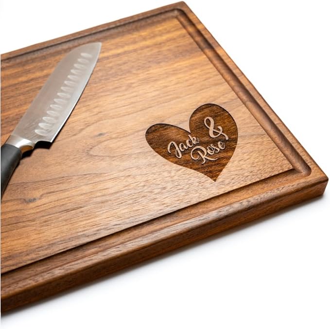 Personalized Cutting Board, Custom Wedding, Anniversary or Housewarming Gift Idea, Wood Engraved Charcuterie, for Newlyweds or Couples, Corner Heart Design 085